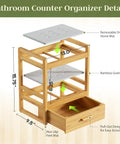 Two Tier Bathroom Countertop Organizer With Hidden Drawer Bamboo Vanity Storage dimensions and features illustration