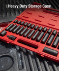3/8 Inch Drive Metric Master Impact Socket Set 29 Pieces Heavy Duty CR-MO Steel With Blow Molded Case shown open