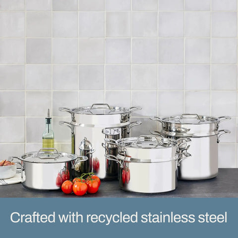 Six-Quart Stainless Steel Multipot With Built-In Straining Lid for No Fuss Cooking induction ready and oven safe to 600F set