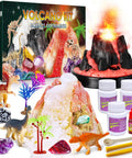 Erupting Volcano Science Kit For Kids With Gemstone Dinosaur Dig Volcano And Snow Eruption Experiments in box with accessories