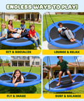 Children playing on 60 Inch Large Saucer Tree Swing For Kids And Adults With 700 Pound Capacity Heavy Duty Outdoor Yard Swing Seat Made From 900D Oxford Waterproof Fabric Includes Two Hanging Straps Great For Backyard Fun in a backyard