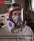 Man wearing Full Facepiece Reusable Respirator 6900 Large NIOSH Approved with Silicone Face Seal for dust and chemicals protection.