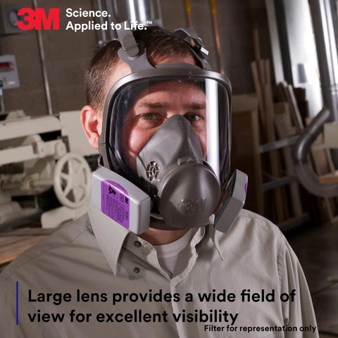 Man wearing Full Facepiece Reusable Respirator 6900 Large NIOSH Approved with Silicone Face Seal for dust and chemicals protection.