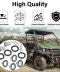 Front Axle Wheel Bearings And Seal Kit For Mule 2510 3000 3010 4000 4010 With Spacers Collar And Pin Cotter Kit, shown with vehicle.
