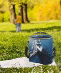 Yacht Print Insulated Cooler Bag For Travel And Outdoors, Leakproof Food Cooler with padded and adjustable straps on grass
