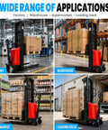 Badass Heavy Duty Semi Electric Pallet Stacker With 3300 Lbs Capacity And 94.8 Inch Max Lift Height in factory, warehouse, supermarket, loading dock.
