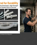 510 Piece Wall Hanging Kit With Anchors And Screws For Picture Hanging in use on brick wall