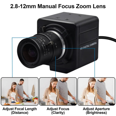 8MP USB Camera High Speed 30FPS 2.8-12mm Zoom Lens With 4X Optical Zoom For Close Up Golf Swing Shots, front view