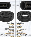Diagram of Brass DOT Air Line Fittings Kit showing 100 ft of 1/4 in and 50 ft of 3/8 in air lines, highlighting tube sizes and materials.
