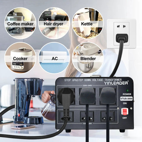 Voltage Converter Transformer 3000W Step Up Down 110V To 220V Or 220V To 110V With US power cord and appliances in use