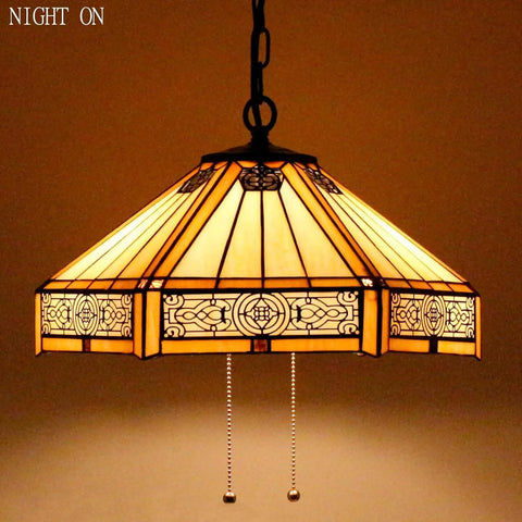 Yellow Hexagon Stained Glass Tiffany Style Pendant Light Fixture With Mission Design Hanging Lamp Wide 16 Inch Height 40 Inch Bronze Chain
