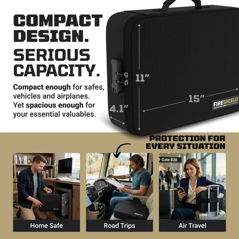 Fireproof Document Safe Bag With Lock For Home Travel And Office Water Resistant Triple Layer Heat Shield Fits Laptop Tablet And Cards Multi Pocket Organizer 15 By 11 By 4.1 Inches beside usage scenarios.