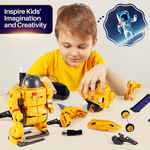 Child assembling Hands On STEM Building Robots Kit For Kids Ages 8 To 12 With Solar Powered Space Robot Toys 120 Pieces