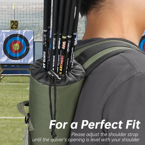 Dual Carry Archery Arrow Quiver For Hip And Back, Quick-Detach Silent Buckle on archer's back at a target range
