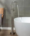 Brushed Nickel High Arc Kitchen Faucet In Solid Brass, Drip Free Ceramic Disc Cartridge, Half Inch IPS Connection next to bathtub