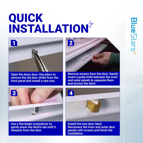 Instructions for installing 2 Pack Dryer Door Latch Strike Kit 279570 Easy Install Fits GE Whirlpool Kenmore Roper KitchenAid
