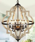 Handmade Wood 6 Light Farmhouse Chandelier in Brown Stardust Finish Rustic Vintage Lighting for various rooms
