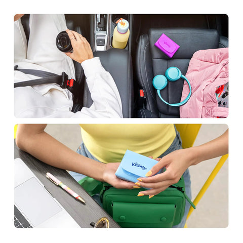 Snap And Go Ultra Soft Facial Tissues Travel Size Four On The Go Packs with Twenty Five Tissues Per Pack in everyday use settings