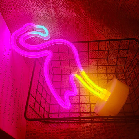 Pink Flamingo LED Neon Light Sign For Bedroom And Girls Room Decor USB Or Battery Powered Night Light On Stand Totally Cute Flamingo Neon Lamp With Warm Glow And Multicolor Accent Perfect Desk Or Tabletop Accent on wire basket