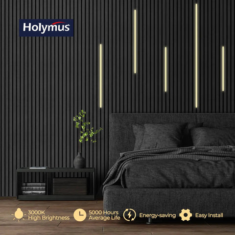 Bedroom with Easy-Install Self-Adhesive Dimmable LED Light Strips Kit for Slat Wall Panels and Wood Walls, warm white lighting