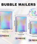 Metallic Holographic Bubble Mailers Set Of Fifty In Three Size Options With Waterproof Self Seal Adhesive Foil Glitter Shipping Bags