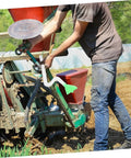 Person installing Adjustable Seeder Replacement Tube on farm seeder, showing easy install process for uniform seed flow