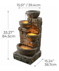 Outdoor Water Fountain With Led Lights, Cascading Bowls And Stacked Stone Look, Freestanding Floor Fountain For Patio