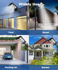 Ultra Bright Solar Street Light Dusk To Dawn Outdoor Lighting With 3 Modes Motion Sensor And Remote Control 6000K White Light 276 LEDs illuminating yard, street, parking lot, and garden at night
