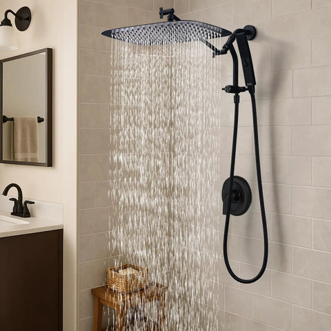 Premium 16 Inch All Metal Rain Shower Head With Handheld Combo In Matte Black Brings Major Spa Energy With Heavy Duty Flow And Wide Full Body Coverage For Maximum Chill After A Grind