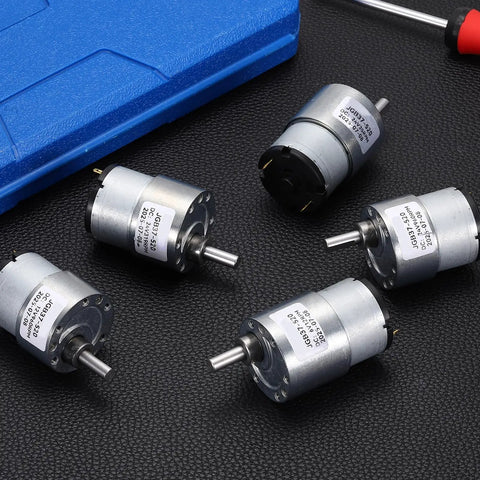 5 pieces of 6V High Torque DC Gear Motor with 12 RPM output and D shaped shaft for CNC machines and automation projects, JGB37 520 model.