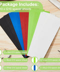 Package of 10 G10 Knife Handle Spacer Sheets in black, blue, red, green, and white, 6.3 x 2 x 0.04 in, for knife making.