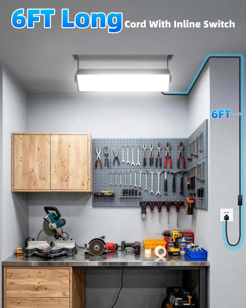 Two Pack 100W LED Shop Lights 14000 Lumens 6000K Daylight Plug In Garage Lights With 6 Foot Power Cord IP66 Waterproof