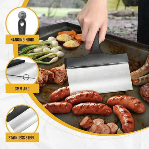 Heavy Duty Stainless Steel Griddle Scraper With Five Inch Handle For Outdoor Grills And Flat Top Cleaning Durable BBQ Scraper Tool
