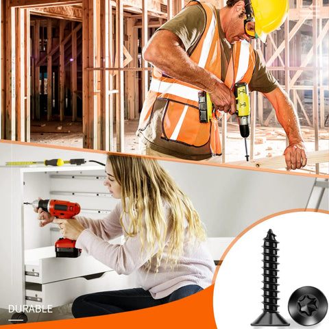 Number 8 X 5/8 Inch Black Coated Flat Head Torx Wood Screws 100 Pack in use during woodworking projects.