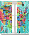 Colorful US Map Curtain Set For Kids Bedroom And Classroom, Cartoon America Design Blackout Window Drapes, 2 Panels, 63x72 Inches