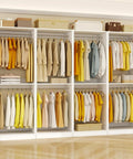 Heavy Duty White Closet System With Twelve Hanging Rods And Shelves Eight Foot Modular Walk In Organizer Custom Adjustable Wooden Storage Rack Haul Ready featuring organized clothing and accessories.