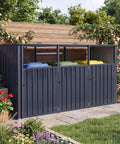 Heavy Duty Outdoor Trash Can Storage Shed For Three Bins With Flip Up Lids And Lockable Doors Galvanized Steel Utility Enclosure
