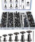 Top Shelf Chicago Screw Kit 120 Piece Set Heavy Duty Carbon Steel Barrel Nuts for Leather Repair, assorted sizes in clear storage tote.