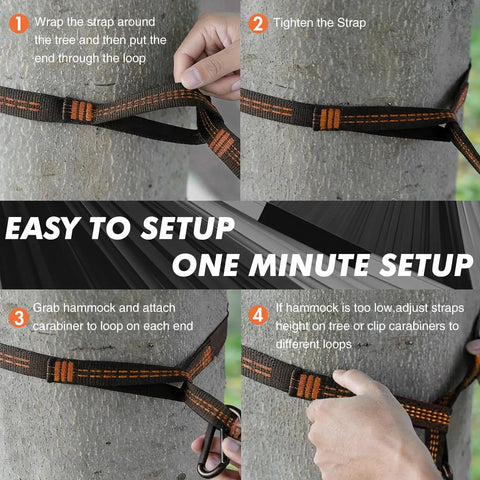 Steps to set up Portable Double Camping Hammock With Tree Straps And Carry Bag 600Lb Nylon Outdoor Lounge For Travel Hiking Beach