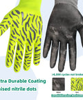 Heavy Duty Micro Foam Nitrile Work Gloves With Hella Breathable 15 Gauge Nylon Shell And Killer Tiger Stripe Grip For Auto Repair And Precision Mechanical Assembly Tasks Pack Of Three X Large with raised nitrile dots contrast