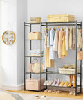 All In One Wardrobe Closet Organizer With Hanging Rod And Four Shelves Free Standing Portable Clothing Rack for bedroom