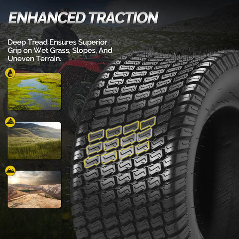 16x6.50 8 Lawn Mower Tires Set Of 2 4PR Turf Tubeless For Lawn And Garden Utility Vehicles Compatible With Most Mowers And Small UT Vs Turf Friendly Grip Pattern And Heavy Duty Traction, deep tread