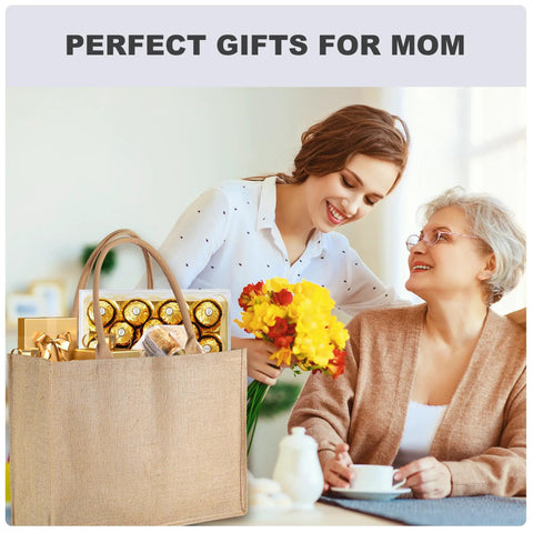 12 Pack Burlap Tote Bags Bulk Reusable Gift Bags With Handles And Inner Zipper Pocket Laminated Interior X Large Jute Beach Bags for Mother's Day