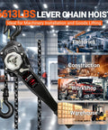 Front view of KOERZORE manual lever chain hoist, 3-ton capacity, black housing with G80 galvanized steel chain and hook