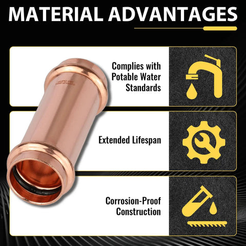 40 Pack Copper Press Extended Couplings One And A Quarter Inch Press To Connect Fittings with material advantages display