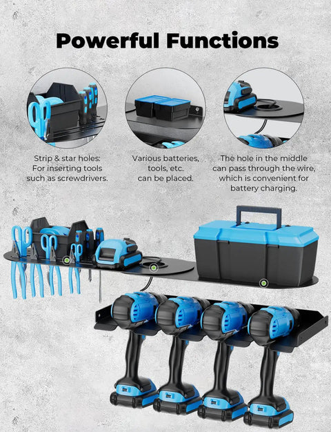 Power Tool Organizer Wall Mount 3 In 1 Cordless Drill Storage Shelf With 4 Holders Corner Design Heavy Duty Rack with tools