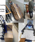 Heavy Duty Electric Stair Climbing Dolly With 551 Lb Load Capacity For Super Smooth Lifting Easy Moving and Heavy Delivery Tasks, shown managing large boxes on stairs.