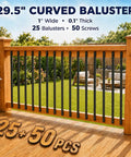 29.5 Inch Metal Deck Balusters 50 Pack Flat Spindles For Deck And Stair Railing Fits Composite Or Metal Rails Aluminum Balusters With Iron Black Look Heavy Duty Spindles With Screws Included installed on deck railing