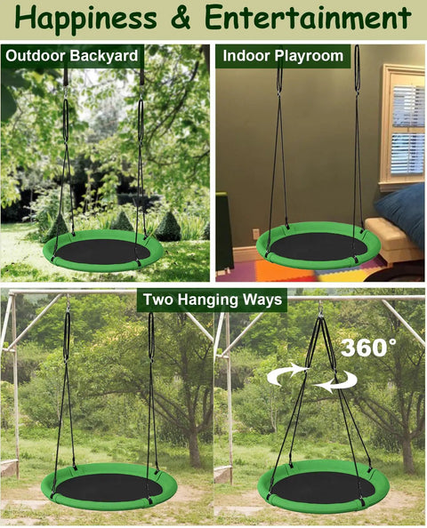 24 Inch Saucer Tree Swing Set For Kids And Adults, Adjustable Backyard Or Outdoor Playground Swing, Green And Black, 1 Pack