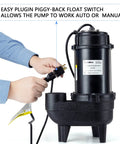 Person adjusting Beefy Half HP Cast Iron Submersible Sewage Pump With 2 Inch Discharge 6000 GPH Flow 27 Ft Lift handles